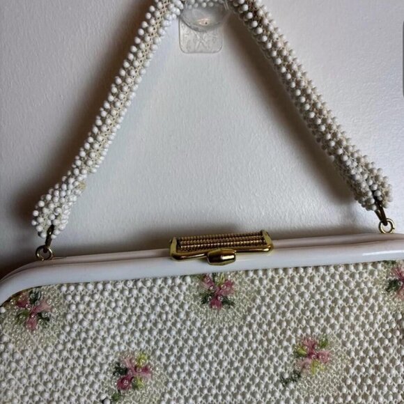 Vtg Beaded Floral Roses 1950 Top Handle Handbag Tote, Eclectic Grandmacore - Picture 4 of 4